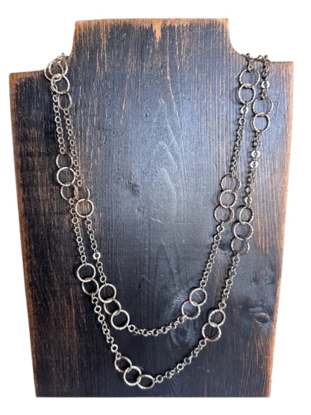 Classic Hoops & Chains Necklace Brushed Nickel 23” NEW Statement Chain Necklace